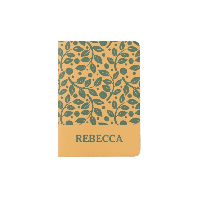 Orange and Green Leaf Pattern Passport Holder (Front)