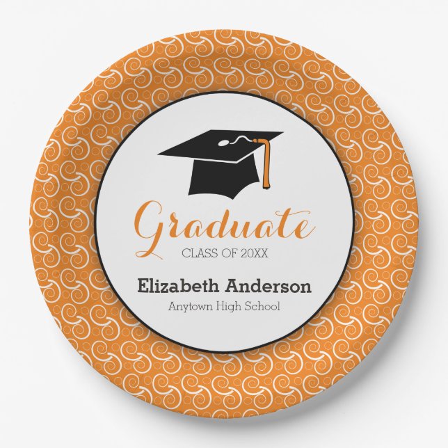 Orange and Green, Personalized Graduation Paper Plates (Front)