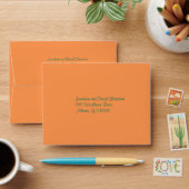 Orange and Green Polka Dot Envelope for RSVP Card (Desk)