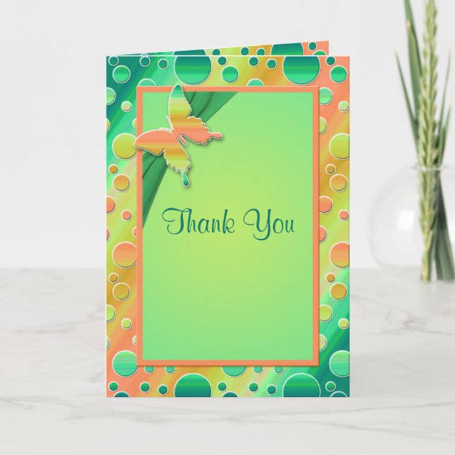 Orange and Green Polka Dot Thank You Card (Front)