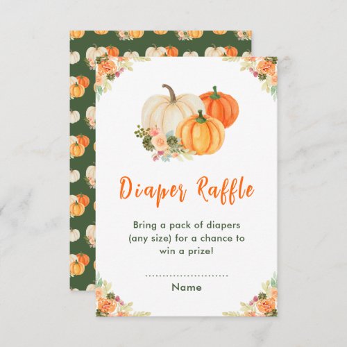 Orange and Green Pumpkin Baby Shower Diaper Raffle Enclosure Card