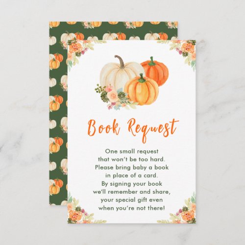 Orange and Green Pumpkins Baby Shower Book Request Enclosure Card