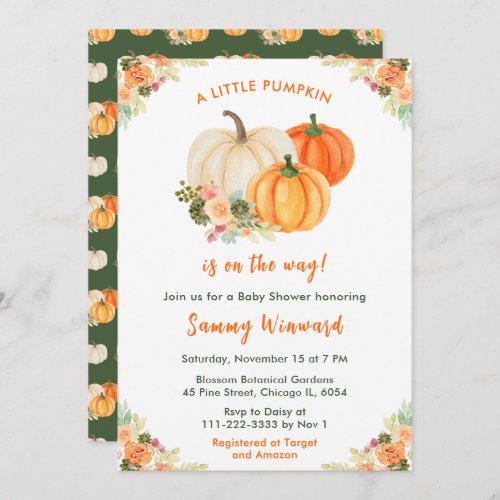 Orange and Green Pumpkins Baby Shower Invitation