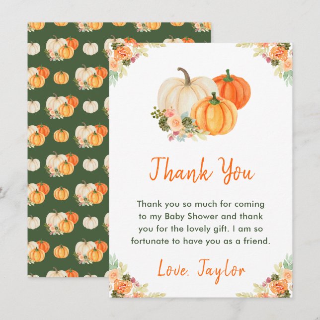 Orange and Green Pumpkins Baby Shower Thank You Card (Front/Back)