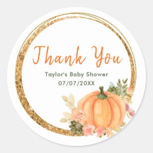 Orange and Green Pumpkins Baby Shower Thank You Classic Round Sticker
