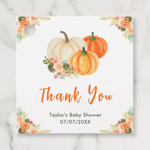 Orange and Green Pumpkins Baby Shower Thank You Favor Tags