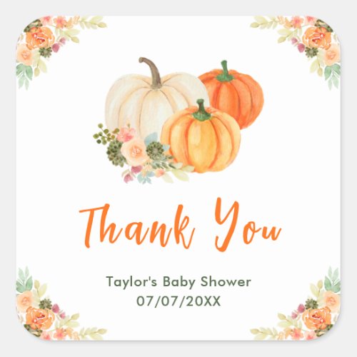 Orange and Green Pumpkins Baby Shower Thank You Square Sticker