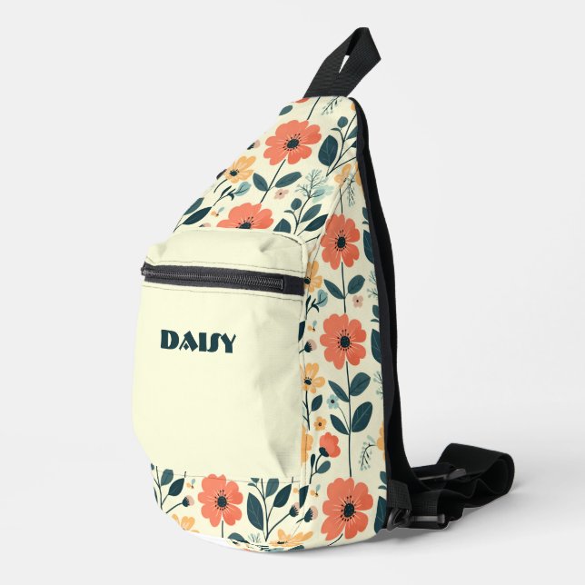 Orange and Green Retro Floral Sling Bag (Right Corner)