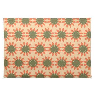 Orange and Green Retro Flower Pattern Cloth Placemat