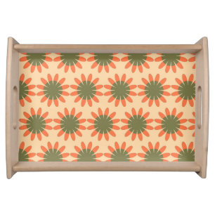 Orange and Green Retro Flower Pattern Serving Tray