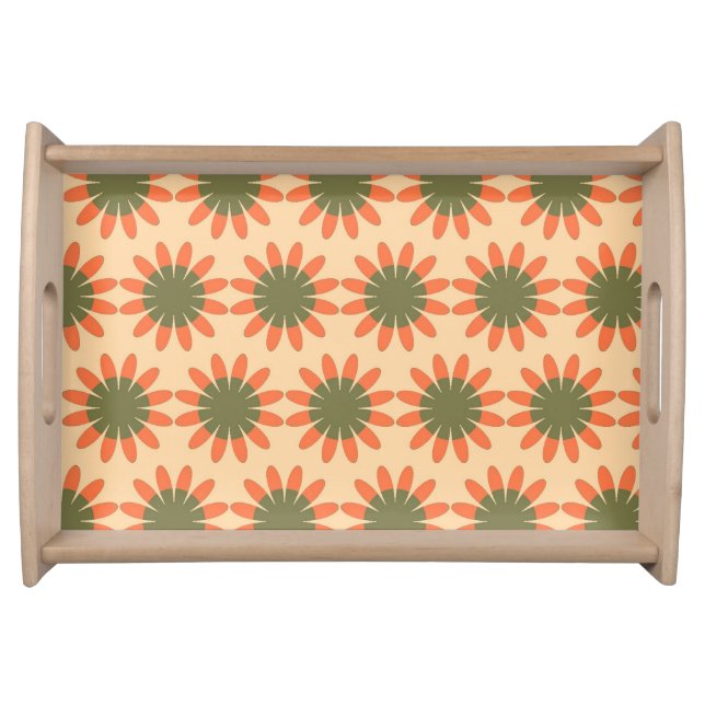 Orange and Green Retro Flower Pattern Serving Tray (Front)