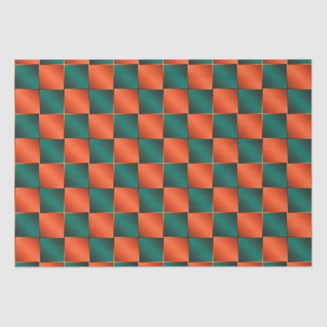 Orange and Green Shiny Checkerboard Tissue Paper (Front)