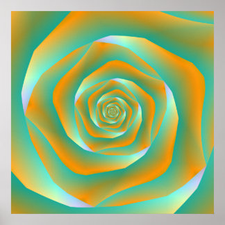 Orange and Green Spiral Rose Poster