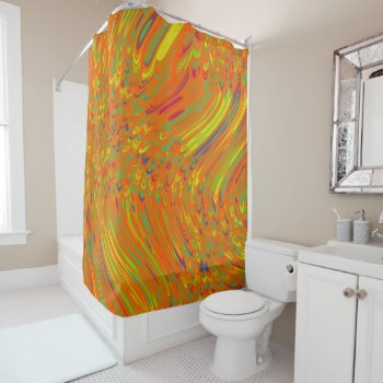 Orange And Green Swirling Abstract Shower Curtain by Gingezel at Zazzle