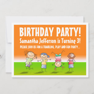 Orange and Green Tumbling Gym Party Invitations
