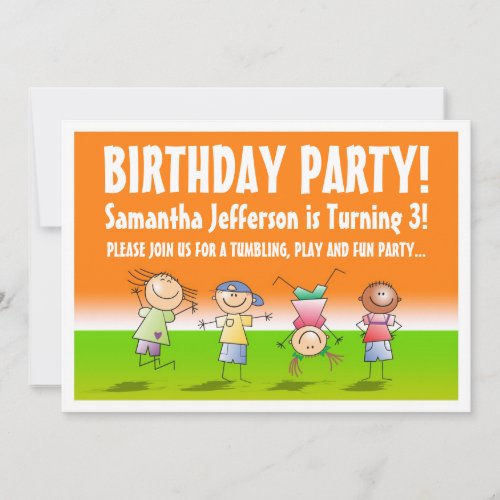 Orange and Green Tumbling Gym Party Invitations