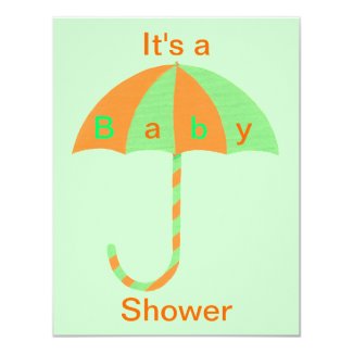 Orange and Green Umbrella Baby Shower Invitations