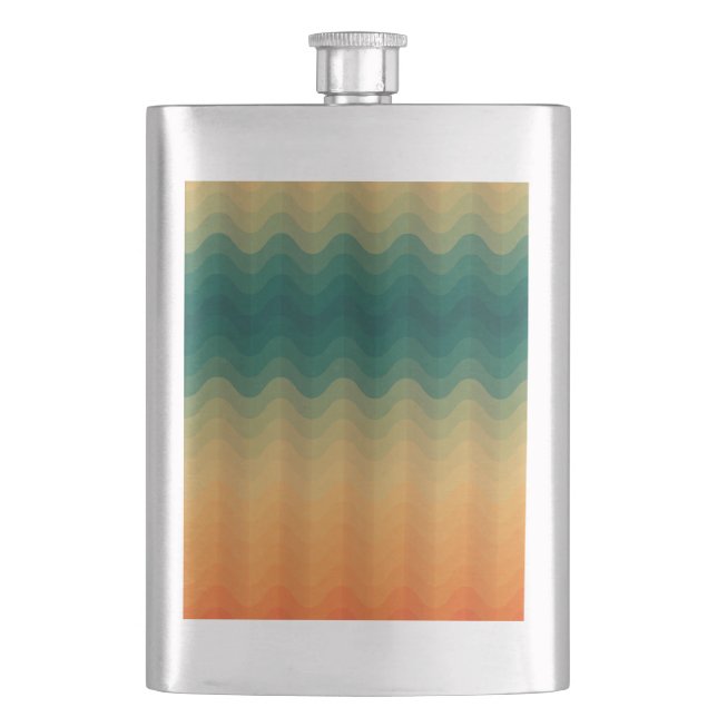 Orange and Green Waves Abstract Pattern Hip Flask (Front)