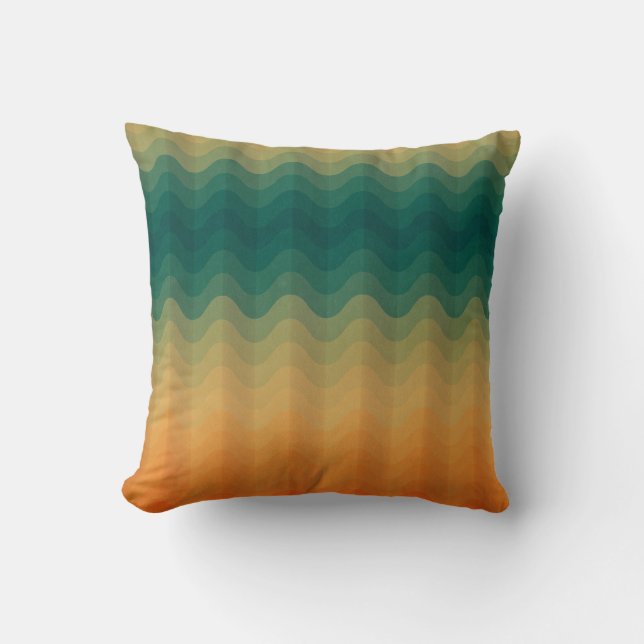 Orange and Green Waves Abstract Pattern Pillow (Front)