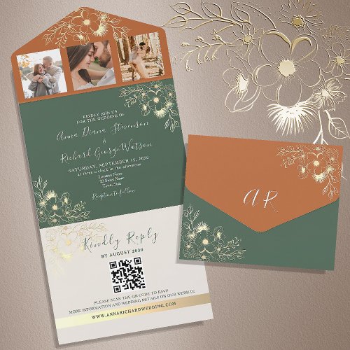 Orange and Green Wedding QR Code  All In One Invitation