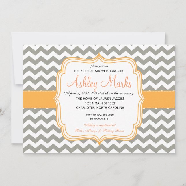 Orange and Grey Chevron Invitation (Front)