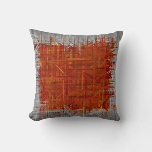 Orange and Grey Fine Art Painting Style Throw Pillow