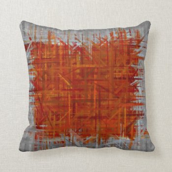 Orange And Grey Fine Art Painting Style Throw Pillow by NhanNgo at Zazzle