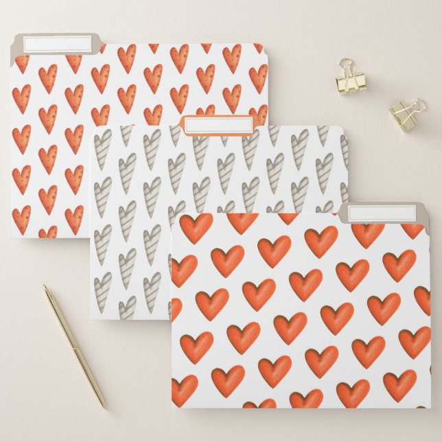 Orange and grey hearts file folders (Set)