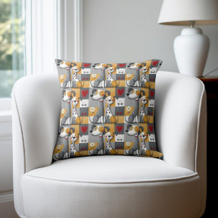 Orange and Grey Patchwork Dog Pattern Throw Pillow