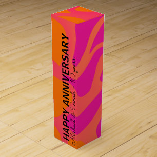 Orange and Hot Pink Gradient Happy Anniversary Wine Box