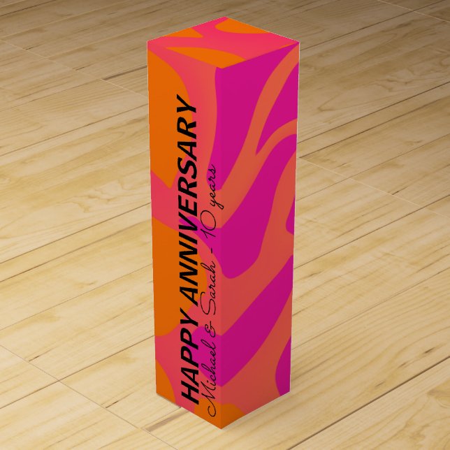Orange and Hot Pink Gradient Happy Anniversary Wine Box (Front)