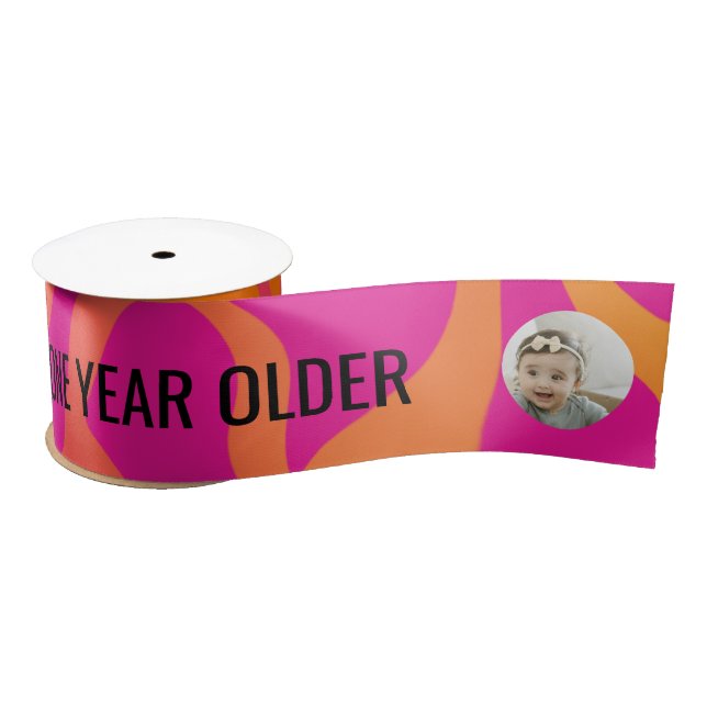 Orange and Hot Pink Gradient One Year Older Satin Ribbon (Spool)