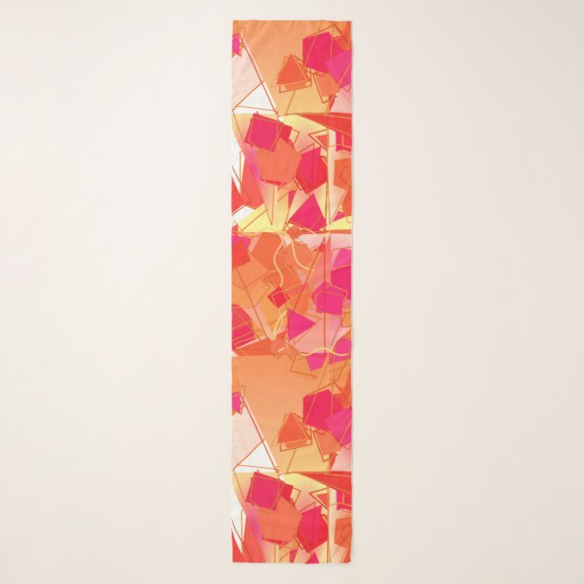 Orange and Hot Pink, Kadinsky Inspired Abstract Scarf (Front)