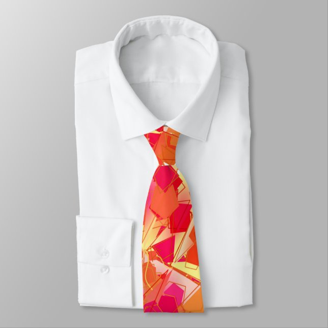 Orange and Hot Pink, Kadinsky Inspired Abstract Tie (Tied)