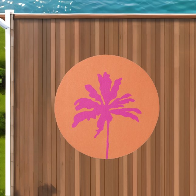 Orange and Hot Pink Modern Tropical Palm Tree  Outdoor Rug (Insitu (Outdoor 1))
