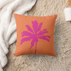 Orange and Hot Pink Modern Tropical Palm Tree Throw Pillow