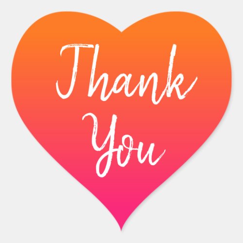 Orange and Hot Pink Ombre Wedding Thank You Heart Sticker