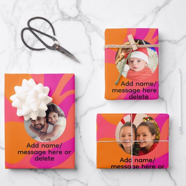 Orange and Hot Pink Photo Gradient Wrapping Paper (Front)