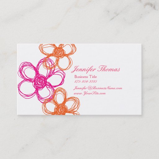 Customizable Orange and Hot Pink Wildflower Wedding Planner Business Card Template