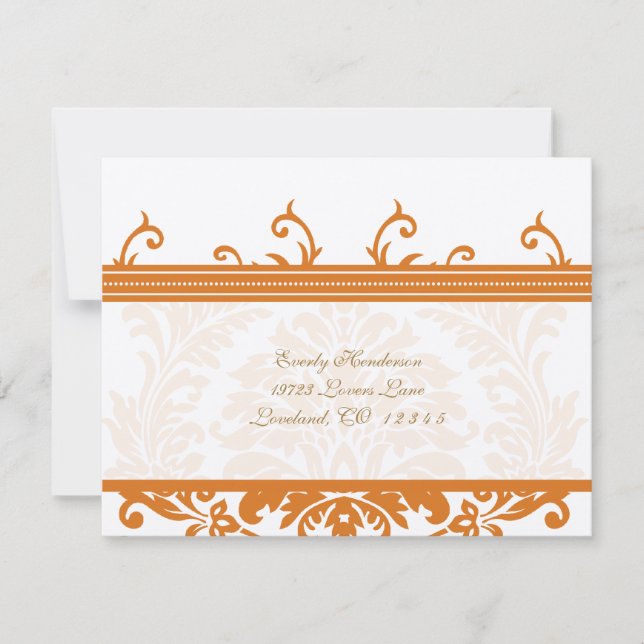 Orange and Ivory Damask Wedding Insert Card (Front)
