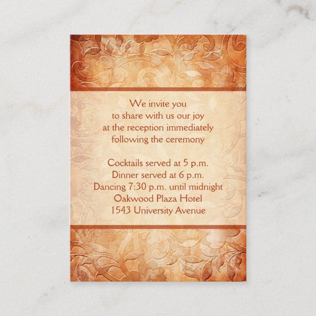 Orange and Ivory Floral Reception Enclosure Card (Front)