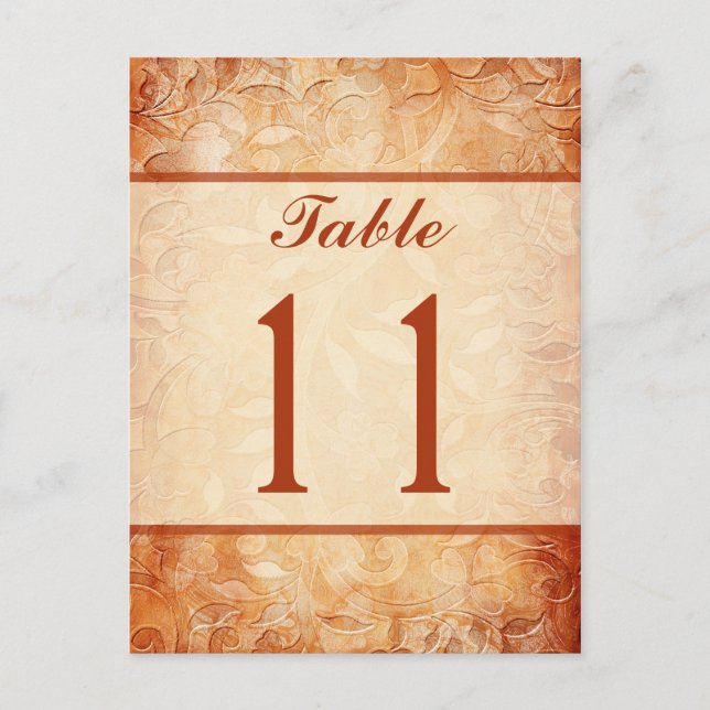 Orange and Ivory Floral Table Number Card (Front)