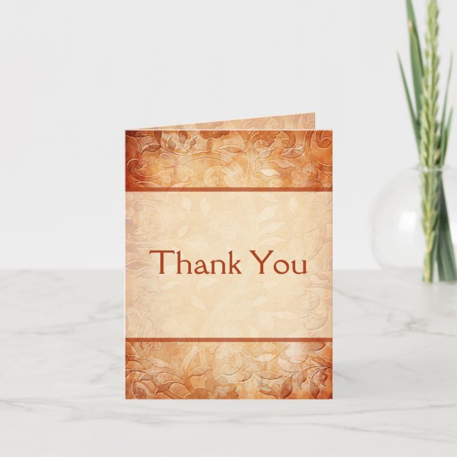 Orange and Ivory Floral Thank You Note Card (Front)