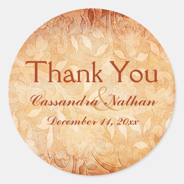Orange and Ivory Floral Thank You Sticker (Front)