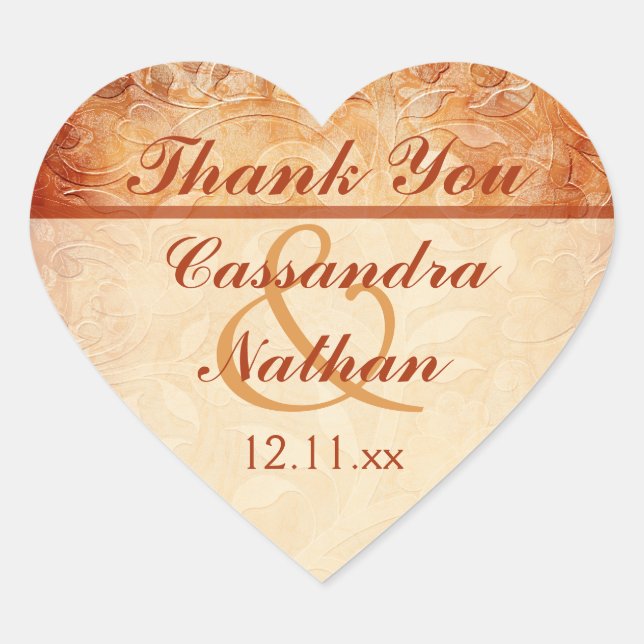 Orange and Ivory Floral Wedding Favor Sticker (Front)