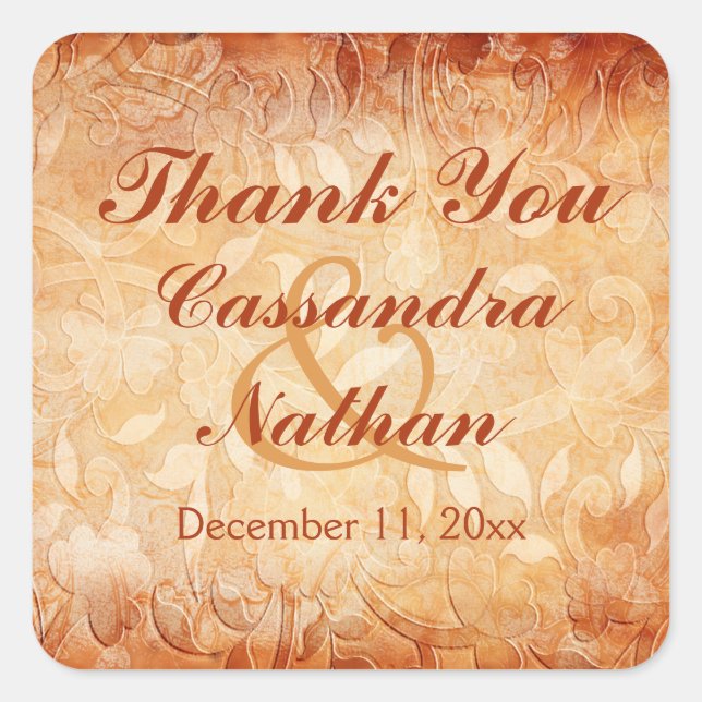 Orange and Ivory Floral Wedding Favor Sticker (Front)