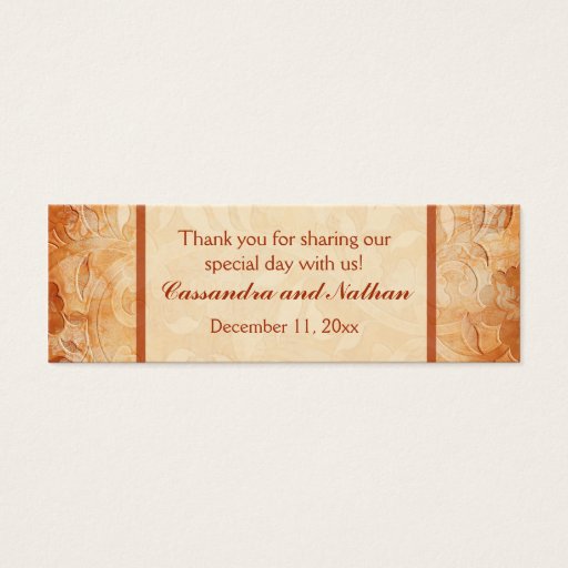 Customizable Orange and Ivory Floral Wedding Favor Tag Business Card Template