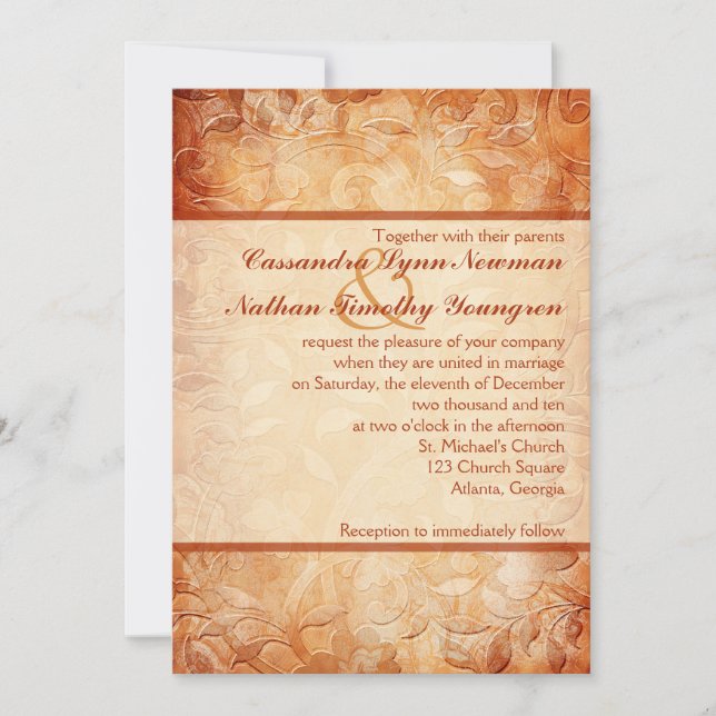 Orange and Ivory Floral Wedding Invitation (Front)