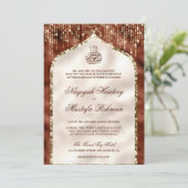 Orange and Ivory Gold Glitter Arch Muslim Wedding Invitation (Standing Front)