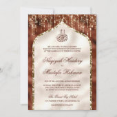 Orange and Ivory Gold Glitter Arch Muslim Wedding Invitation (Front)